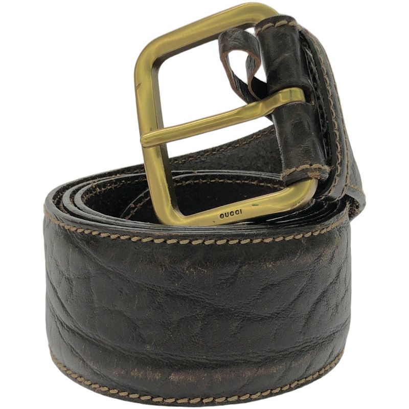 Gucci Square Buckle Leather Belt 124303 214351 Brown 90