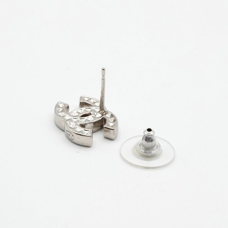 Chanel Earrings Earring Silver Coco Mark Rhinestone