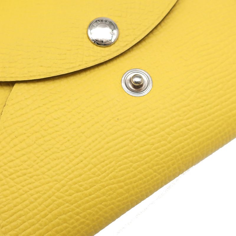 Hermes Card Case Calvi Duo Vaux Epson Jeanne Naples Silver Hardware Yellow U