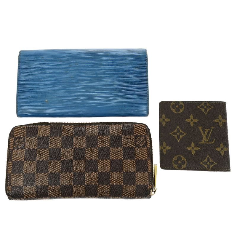 Louis Vuitton 3 Sets Of Wallets Monogram Damier Ebène Epi Leather Brown Blue