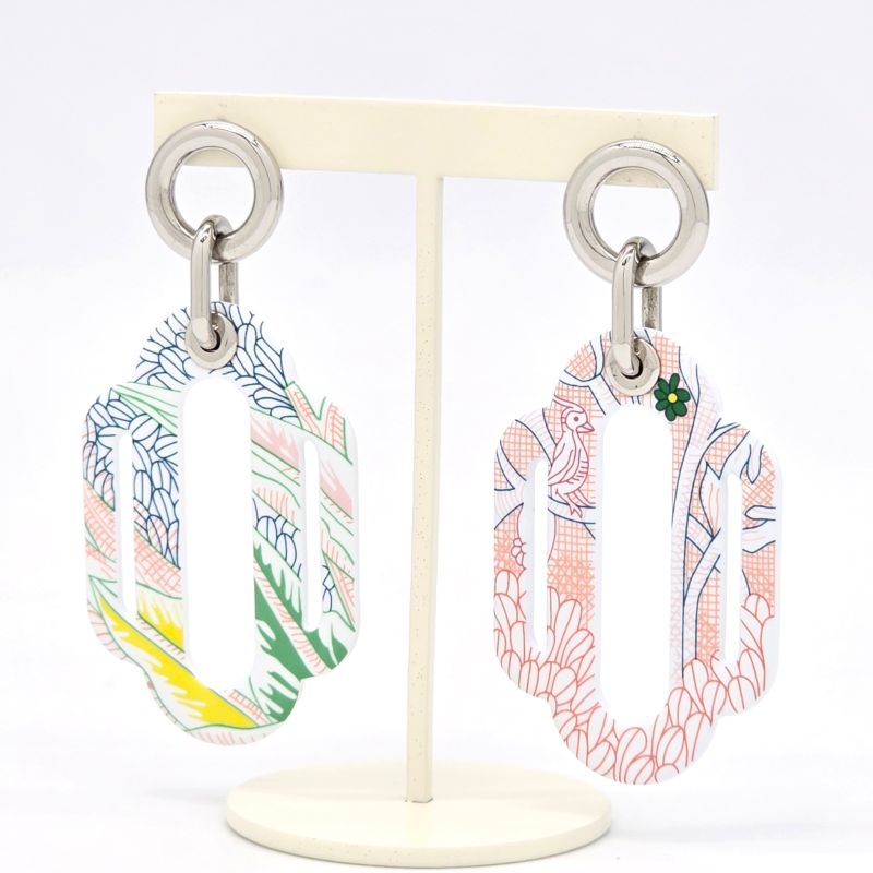 Hermes Attrage Earrings Binaural Enamel White/multicolor Stud Earrings With Box