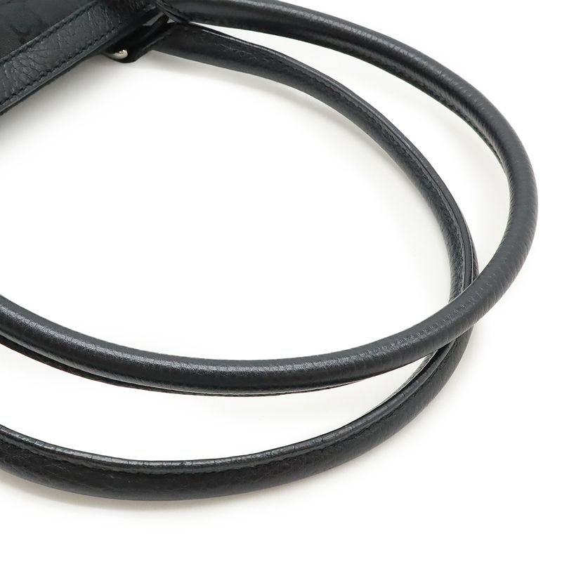 Gucci GG Nylon Tote Shoulder Bag Leather Black Silver Hardware Outlet Item