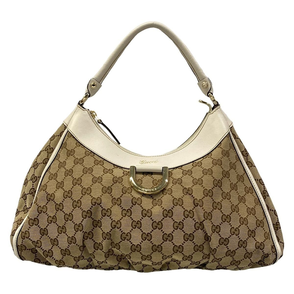 Gucci Handbag Abbey GG Pattern Dark Brown Beige Ivory Leather