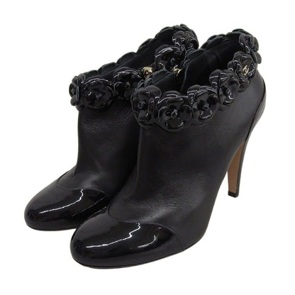 Chanel Camellia Decoration with CC Logo Patent Leather Ankle Boots Booties