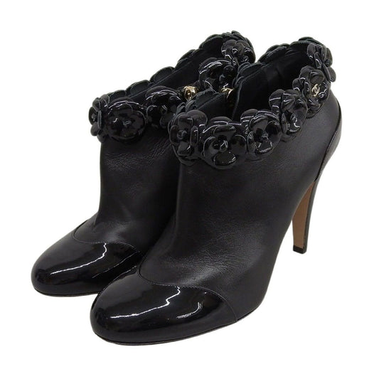Chanel Camellia Decoration with CC Logo Patent Leather Ankle Boots Booties