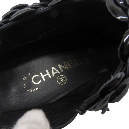 Chanel Camellia Decoration with CC Logo Patent Leather Ankle Boots Booties — view 7