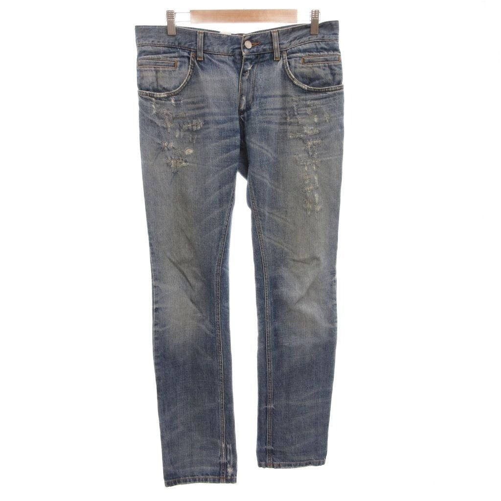 Dolce & Gabbana 14 Denim Pants Jeans Straight Distressed 46 Indigo