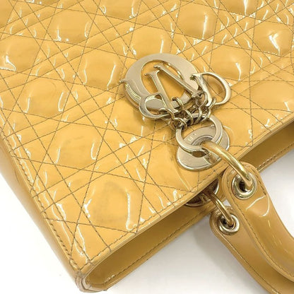 Christian Dior Canage 2WAY Shoulder Bag Enamel Leather Beige Handbag Gold