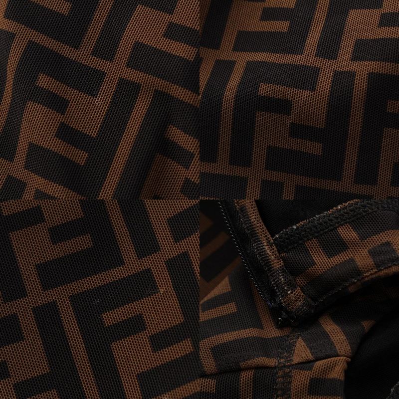 Fendi 19 Nylon Zucca Pattern Short Sleeve Crew Neck Long Dress Brown 38