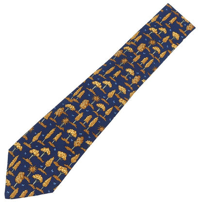 Hermes Tie with Botanical Pattern 8.5cm (3.35in) Silk Navy Blue and Orange Navy