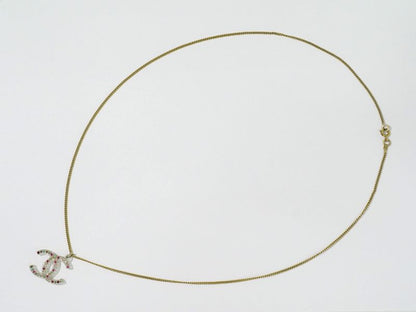 Authentic Chanel Coco Mark Rhinestone Necklace Pendant Plastic GP Gold Plated