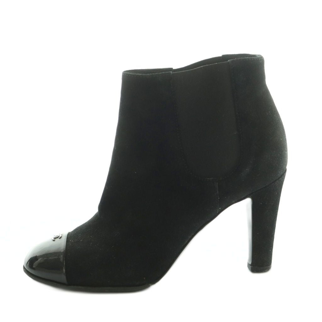 Chanel Bootie Suede Cap Toe CC Logo Side Gore 37C Black