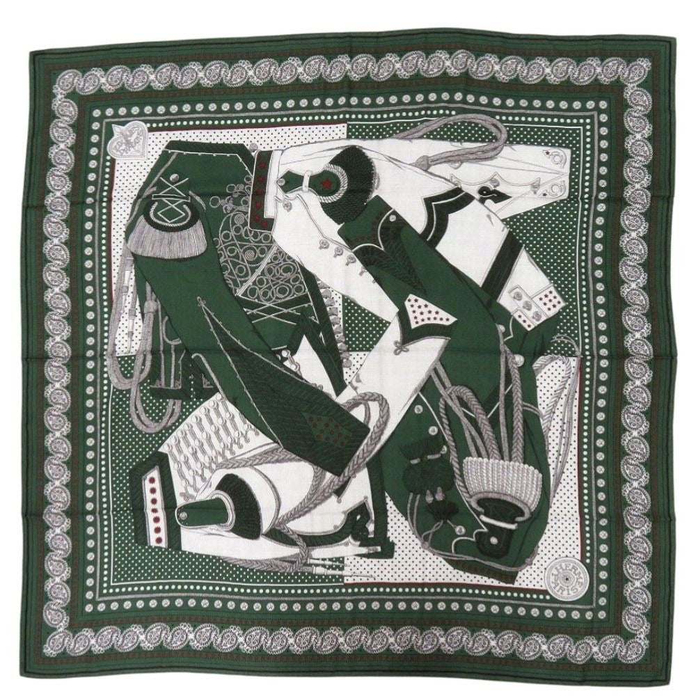 Hermes Carre Zouaves Et Dragons Cashmere Silk Verloden Gold Green Bold