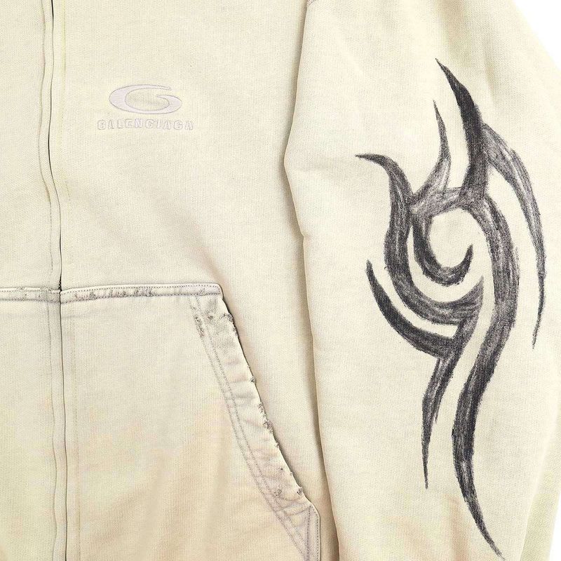 Balenciaga 24aw Y2k Zip-Up Hoodie Regular Fit Zip-Up Hoodie 803264 Trvg2 Beige M