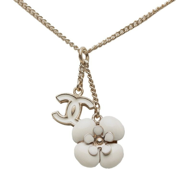 Chanel CC Logo Camellia Gold White Plated