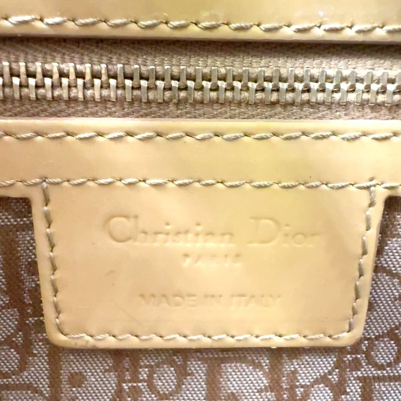 Christian Dior Canage 2WAY Shoulder Bag Enamel Leather Beige Handbag Gold