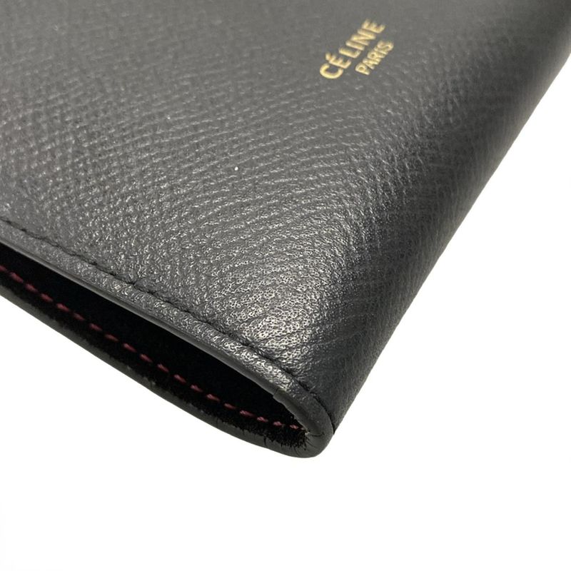 Celine Bifold Wallet Medium Strap Wallet Black And Pink Leather