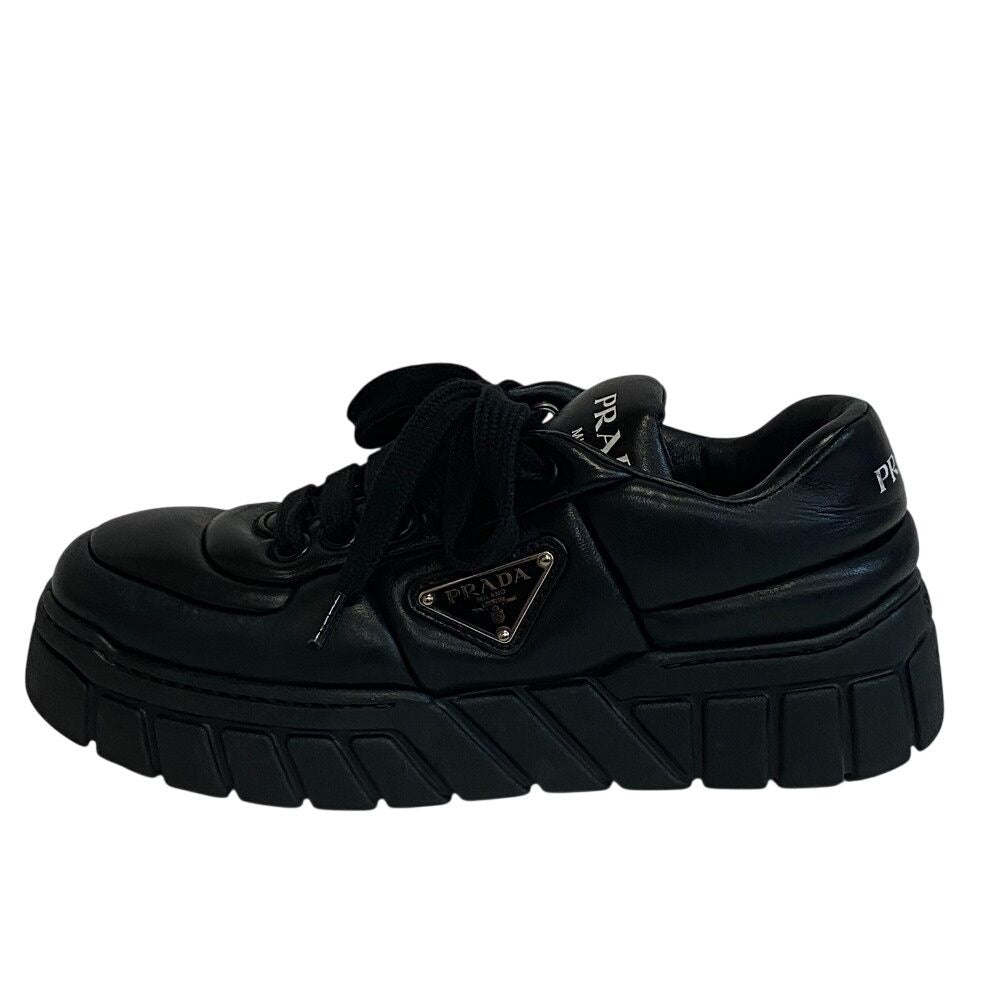 Prada Triangle Logo Lace Up Thick Sole Downtown Sneakers