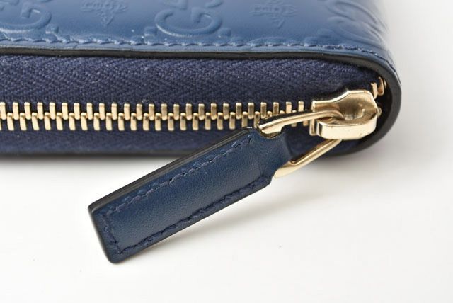 Gucci Wallet Unisex Long Wallet Round Zipper Leather Bee And GG Blue 406609