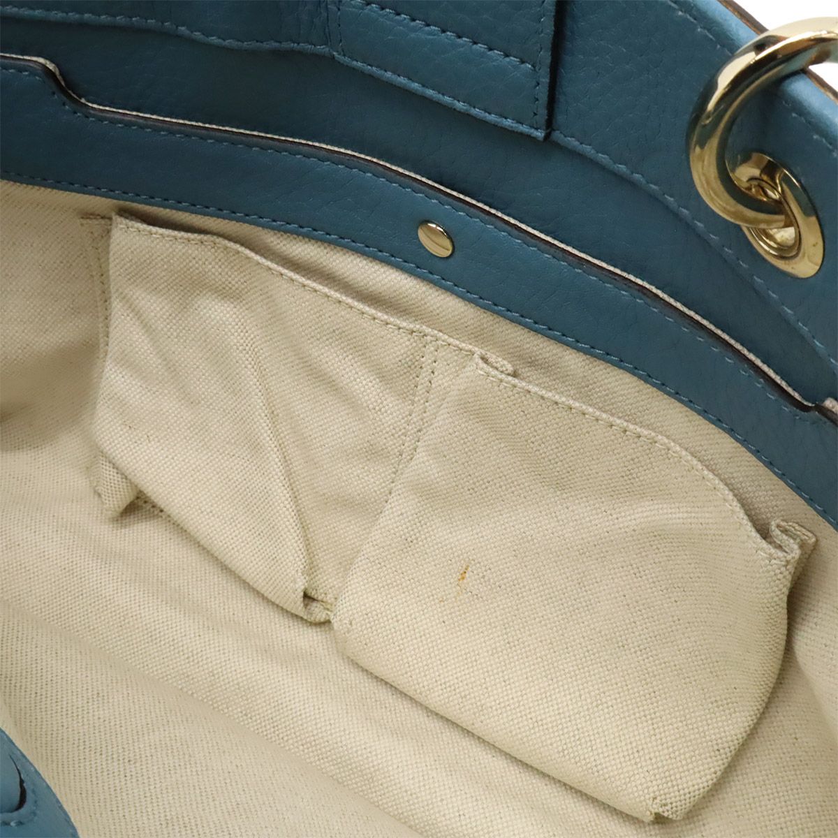 Gucci Bamboo Shopper Medium Size Leather Tote Handbag 2WAY Shoulder Bag Blue