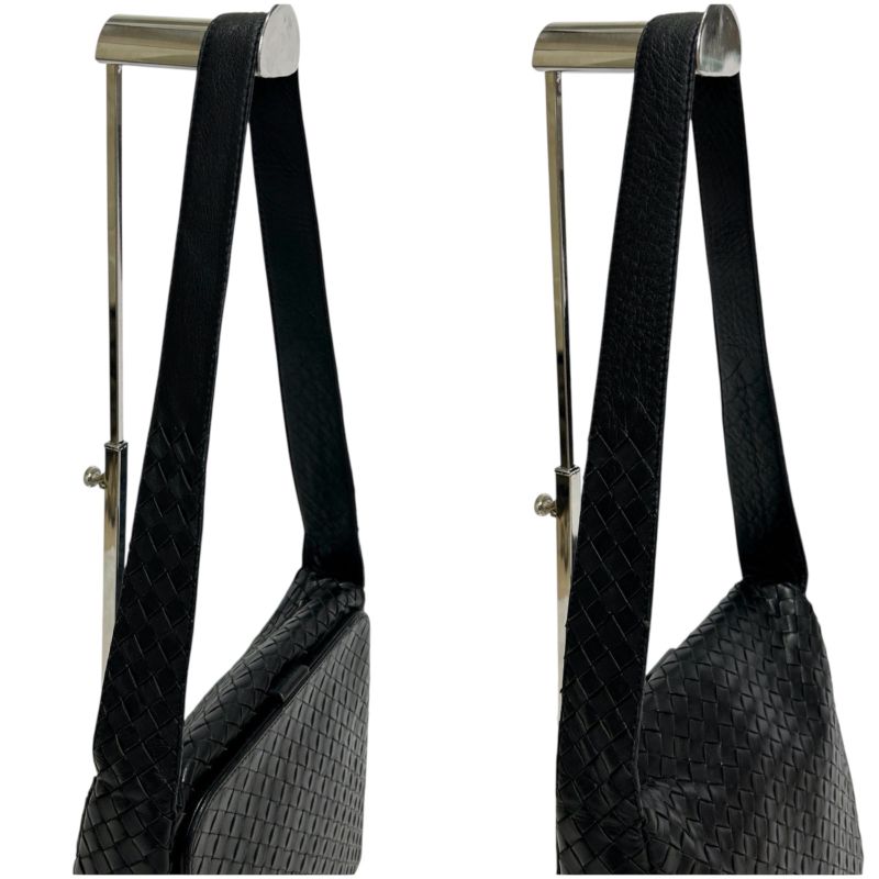 Bottega Veneta One Shoulder Bag Intrecciato Leather Black Gusset Soho Hobo