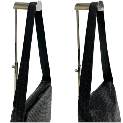 Bottega Veneta One Shoulder Bag Intrecciato Leather Black Gusset Soho Hobo