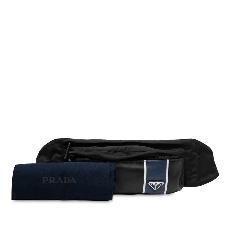 Prada Triangle Logo Plate Body Bag Waist Bag Black Navy Leather Nylon Men's