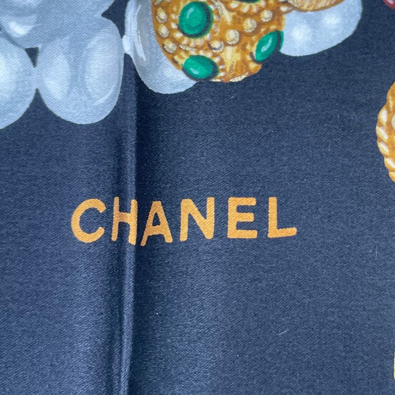 Chanel Accessory-patterned Scarf Silk Black With Box
