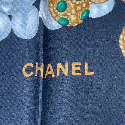 Chanel Accessory-patterned Scarf Silk Black With Box