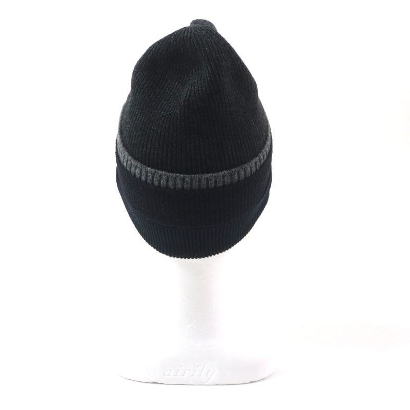 Louis Vuitton Cashmere Wool LV Logo Embroidered Knit Cap Gray Black Navy M