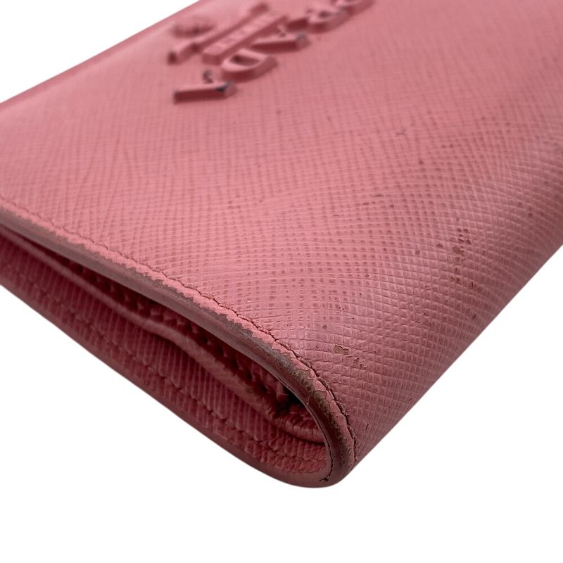 Prada Saffiano Leather Bifold Wallet Brand Coin Purse Bill Pink Ladies