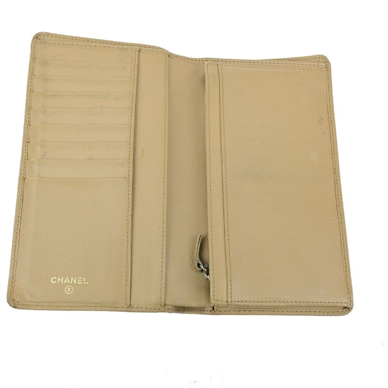 Chanel Wallet Coco Button Fold Wallet Leather Beige 60ka506