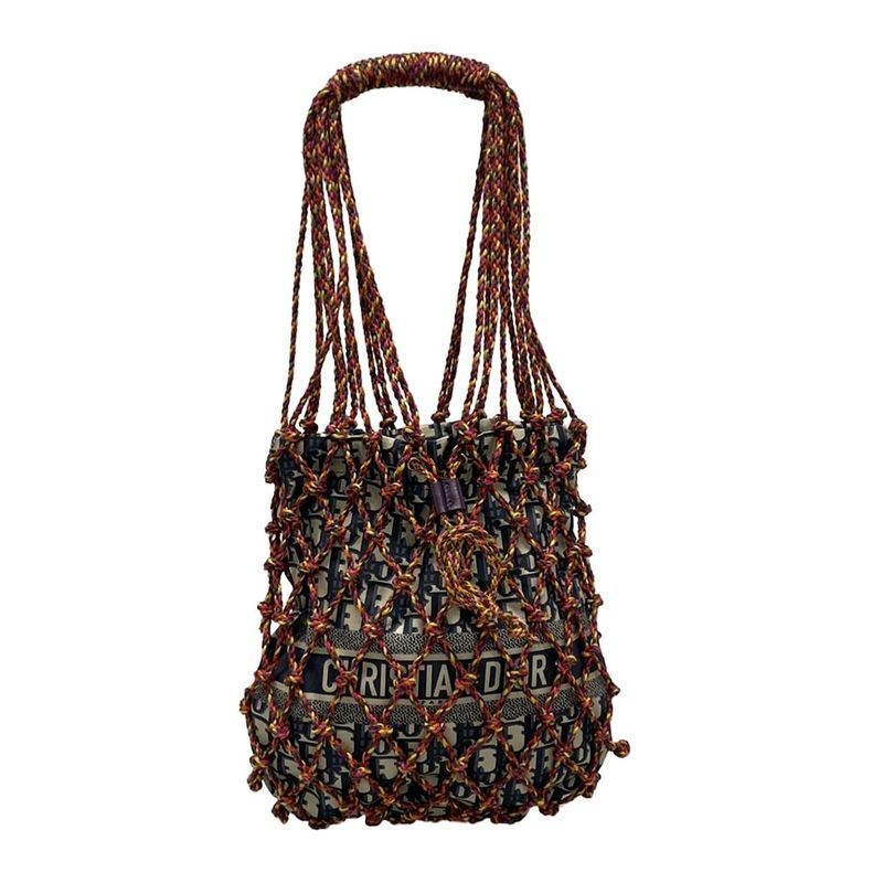 Dior/christian Dior Tote Bag - Pink X Navy X Multi Dior Oblique Embroidery/mesh