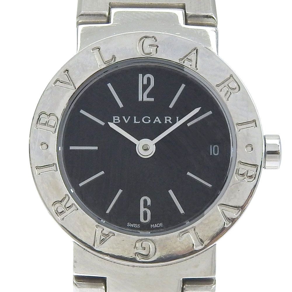 Bvlgari Stainless Steel Quartz Analog Display Black Dial Watch