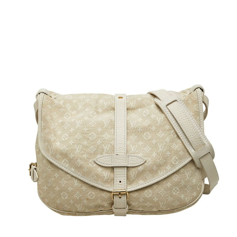 Louis Vuitton Monogram Mini Lin Saumur 30 Crossbody Shoulder Bag Dune Off White