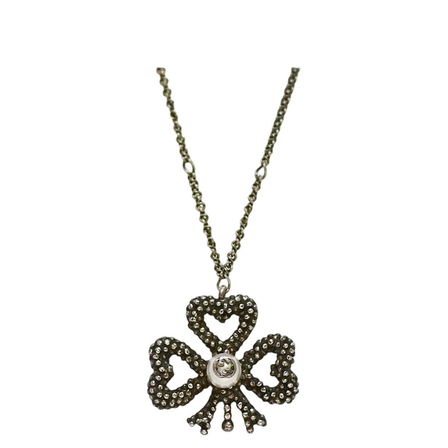Gucci Necklace Silver Interlocking Clover 925 Sterling Faux Pearl