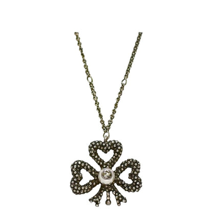 Gucci Necklace Silver Interlocking Clover 925 Sterling Faux Pearl