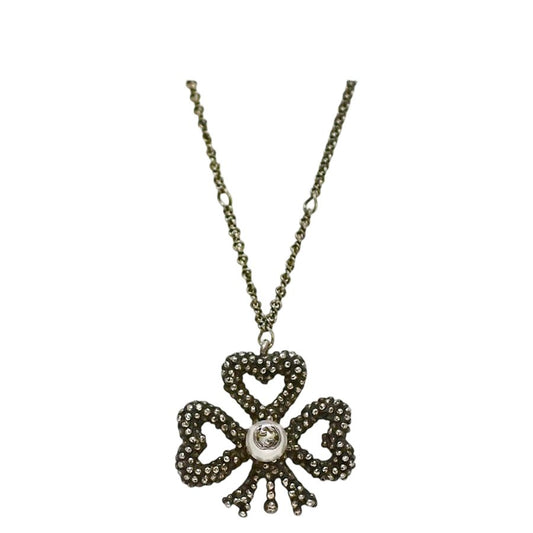 Gucci Necklace Silver Interlocking Clover 925 Sterling Faux Pearl
