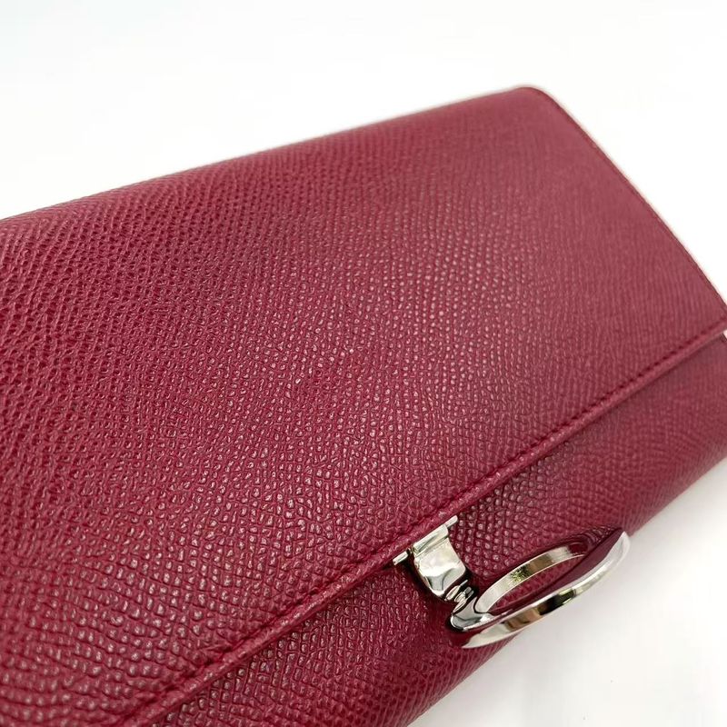 Bvlgari Bifold Leather Red Wallet Silver