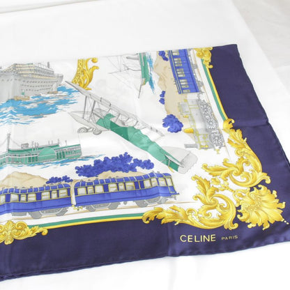Celine Large Size 90 Blue Scarf Silk Women