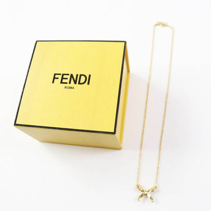 Fendi 8ak081 Logo Ribbon Necklace/pendant Gold With Box Ladies