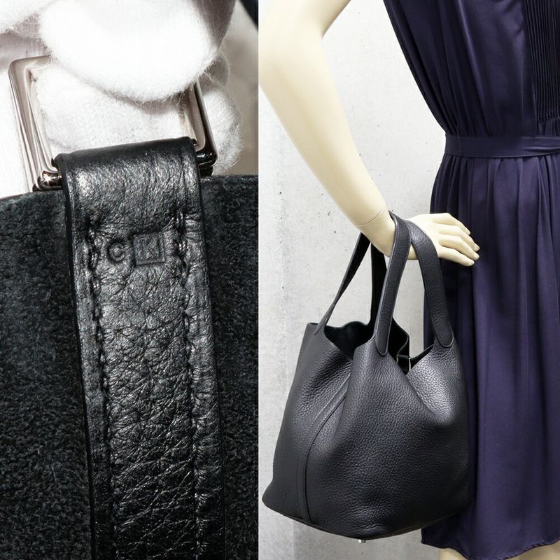 Hermes Handbag Tote Picotin 22mm (087in) Taurillon Cles Mance Black Silver