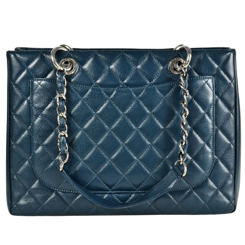 Chanel GST Chain Tote Bag Caviar Skin Blue Silver Hardware 17th Unit Coco Mark