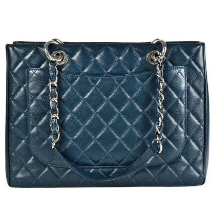 Chanel GST Chain Tote Bag Caviar Skin Blue Silver Hardware 17th Unit Coco Mark