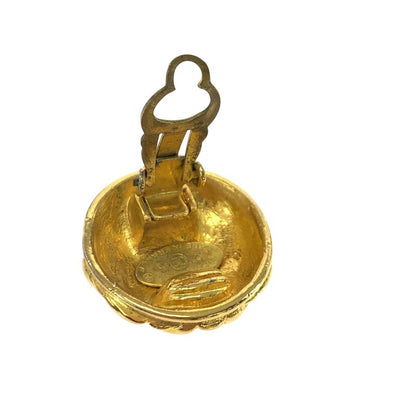 Chanel Vintage Matelasse Coco Mark Gold Metal Earrings 2 5 Engraved Ladies