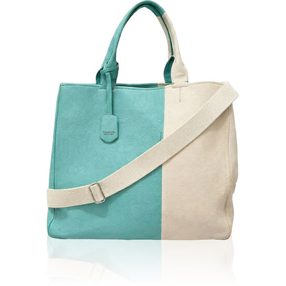 Tiffany & Co Tote Bag Blue White Bicolor Leather