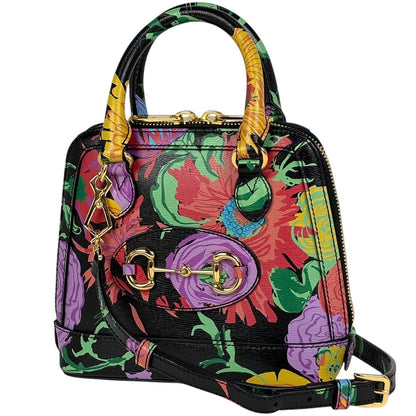 Gucci Horsebit Mini Top Handle 2-Way Shoulder Bag Ken Scott Flower Black Multi-color