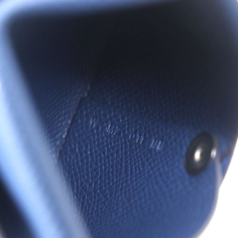 Hermes Bastia Silver Hardware Vaux Epson Leather Coin Case Blue Epson Engraved