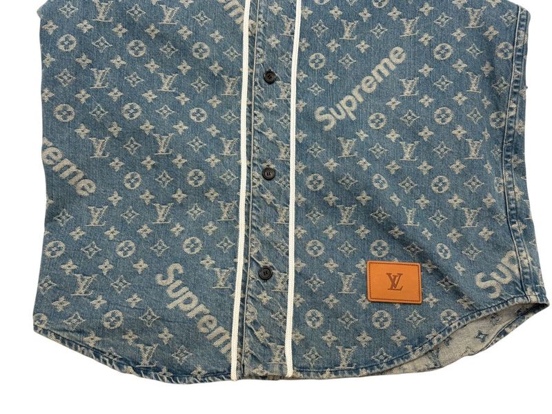 2254 Louis Vuitton Baseball Shirt Hdd92wall Monogram Denim Short Sleeve S Size