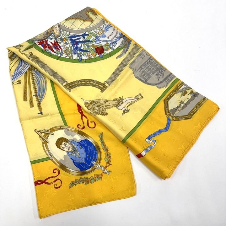 Hermes Carre le Geographe Yellow Silk